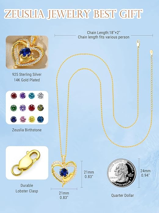 Birthstone Cat Necklaces,925 Sterling Silver Cat Necklace Heart Pendant for Women,Dainty Animal Jewelry for Her,Wedding Anniversary Birthday Gifts for Women Mom Grandma