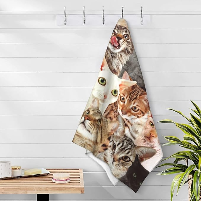 SARA NELL Cute Cat Microfiber Beach Towel Cat Breed Bath Towel for Cat Lover, Sand Free, Oversized, Super Absorbent, Quick Dry Towel for Travel Swimming, Sports, Beach, Gym,(31" x 51")