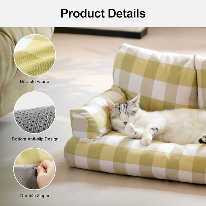MEWOOFUN Pet Sofa Bed for Medium Pets Cat Couch Cat Bed with 26×19×13 Inch Removable Washable Cover Nonskid Bottom Puppy Couch Pet Bed up to 25 lbs (Yellow & White)