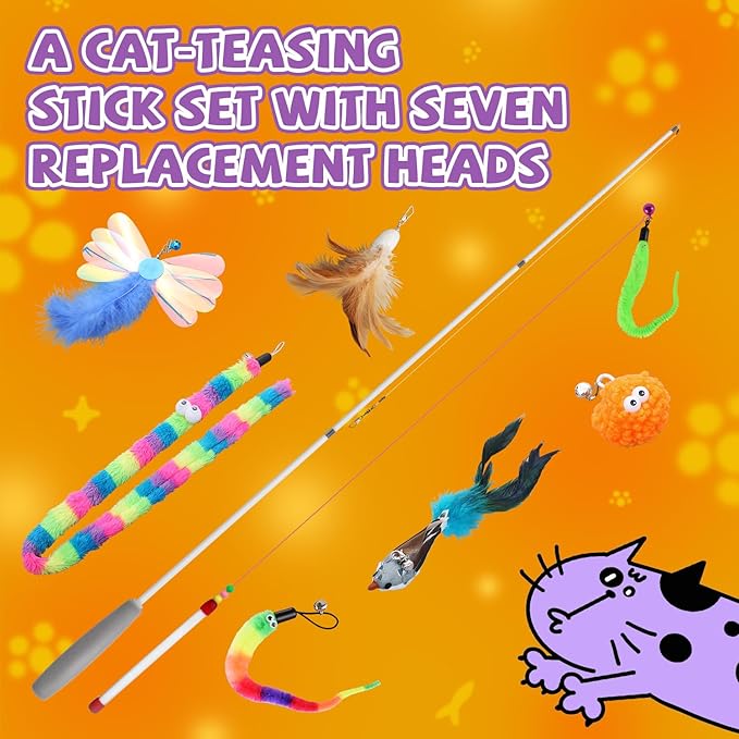 Premium Interactive Cat Wand Toy, Indoor Toy for Kittens and Cats, Educational Feather Cat Toy with Real Feathers.