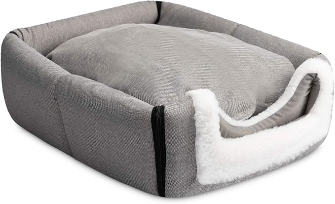 Hollypet Linen Cat Bed, Self-Warming 2 in 1 Foldable Cave House Animal Shape Nest Pet Sleeping Bed, Gray