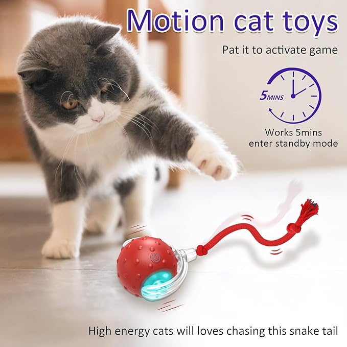 Cat Toys Interactive with Motion Activated & Chirping, Rolling Super Fast on Carpet Happy Party Game with Kittens - Red