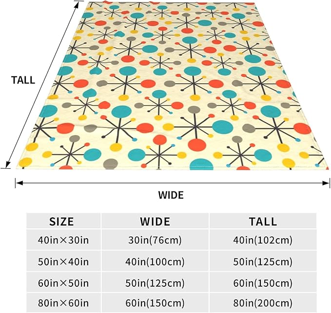 Mid Century Retro Throw Blanket Soft Cozy Plush Warm Fleece Blanket for Sofa Couch Bed 80"X60"