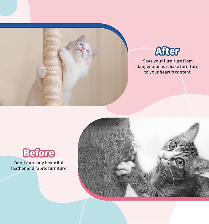 Cat Scratching Post 32" Tall Scratching Post Kitten Scratcher Sisal Scratch Posts Basic with Hanging Ball for Indoor Cats, Integrated Cat Toys, Brown