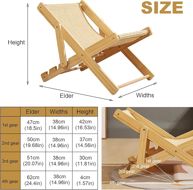 HUATOL Cat Sisal Chair, Adjustable Elevated Cat Chair Bed, Relaxation Cat Bed with Durable and Non-Shedding Sisal Scratcher, Wood Elevated Cat Beds for Outdoor Indoor Cats Lounge Bed.