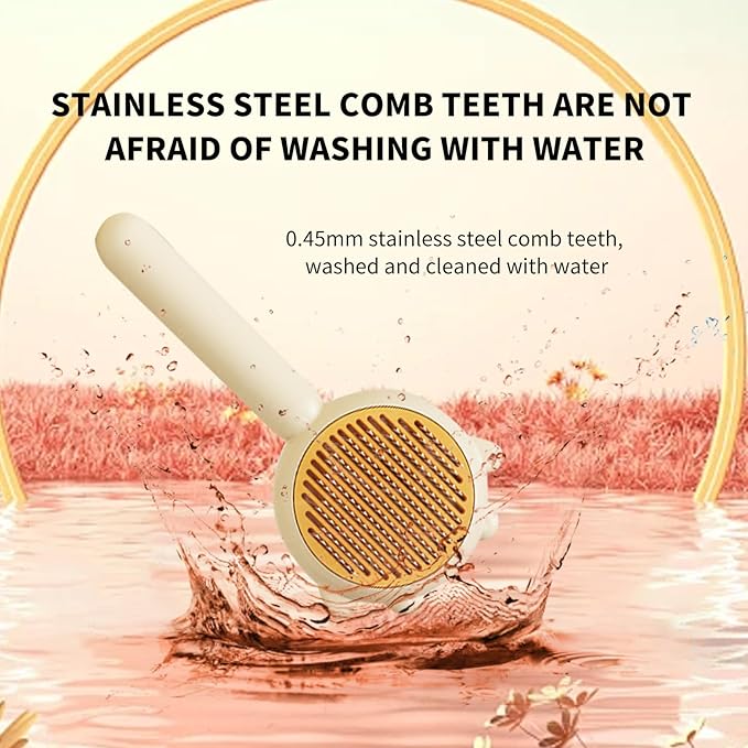 Cat & Pet Grooming Slicker Brush with Release Button - Cleaner for Long & Short Fur on Cats, Kittens, and Dogs (Yellow)