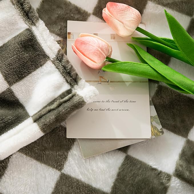 Checkered Throw Blanket | Ultra Soft Warm Fleece Blanket Checkerboard Grid Plush Blanket for Couch Bed Sofa | Birthday Valentine's Day 50"x60" Olive Green