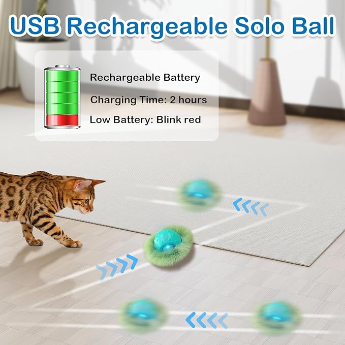 Interactive Cat Toys for Indoor Cats,Automatic Moving Cat Ball in Pouch,Chirping Stimulation,Hide-n-Seek Chase Exercise Game,Motion Activate,Rechargeable Kitten Toys