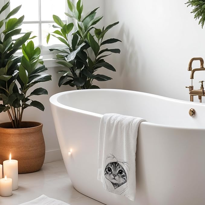 Funny Cat Hand Towels for Bathroom - Gifts for Cat Lovers, Mom, Lady - Cute Decor, 16x24 Inch