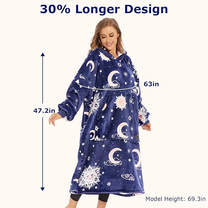 THREE POODLE Wearable Blanket Hoodie, Glow in The Dark Oversized Hoodie Blanket, Sherpa Hooded Blanket Sweatshirt for Adults Women Men Kids, Cozy Gifts