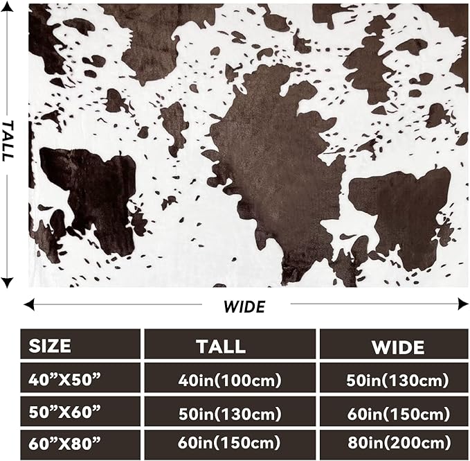 Soft Cow Print Blanket - Western Room Decor Cow Gifts for Women Girls Soft Sofa Bed Throw Brown 50x60 Inch