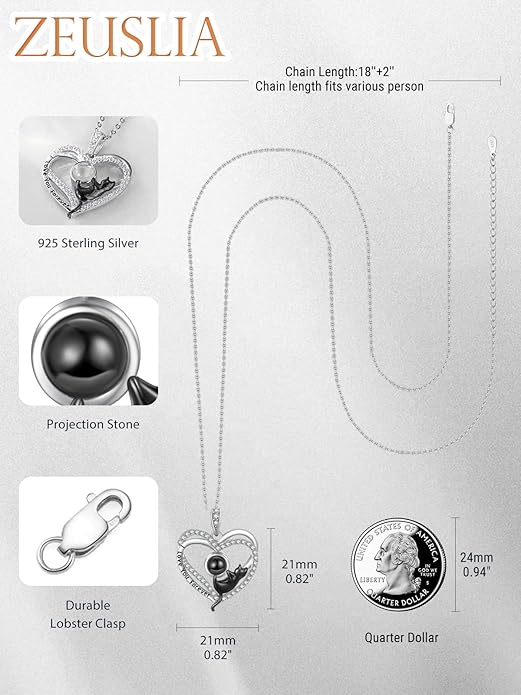 Birthstone Cat Necklaces,925 Sterling Silver Cat Necklace Heart Pendant for Women,Dainty Animal Jewelry for Her,Wedding Anniversary Birthday Gifts for Women Mom Grandma