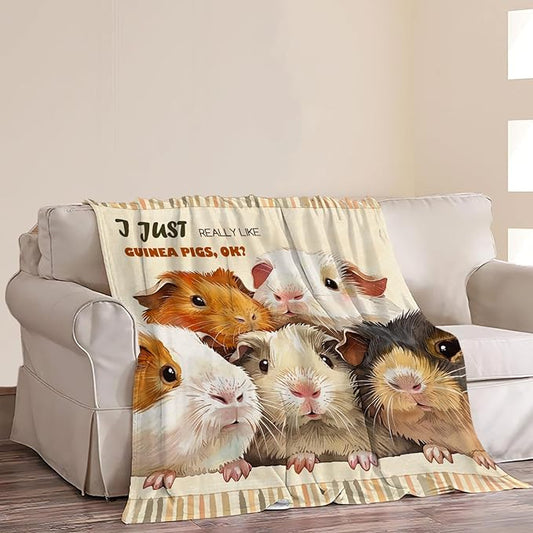 Guinea Pig Decor Throw Blanket - Super Warm Soft Plush Lightweight Fleece Flannel Cute Animals Blanket Gifts for Guinea Lovers Girls Boys Women Men for Winter Couch Bedding 60"X80"