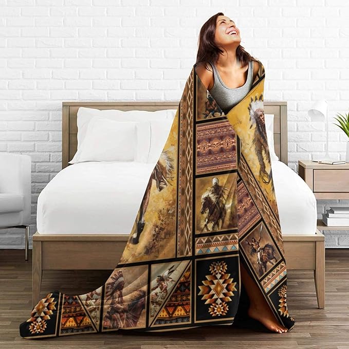 Native Americans Indian Blanket for Woman Indian Throw Blanket Indian Chief Decor Stuff Merch Cozy Fleece Fuzzy Warm Soft Lightweight Plush Bedding Native American Gifts for Girls Men Couh 50"X40"