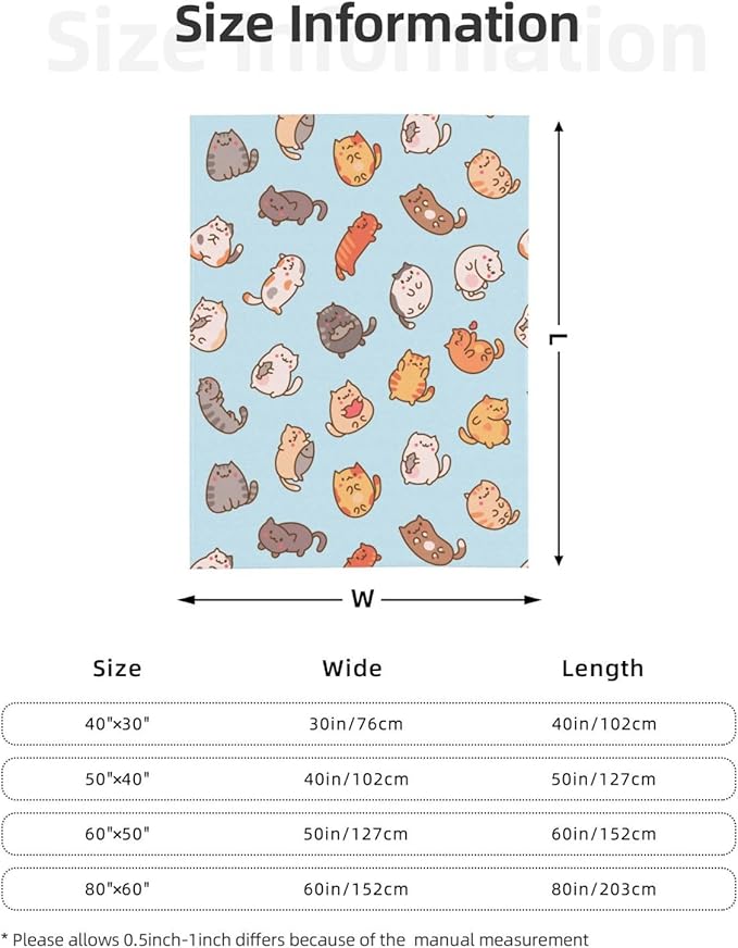 Kids Cute Cats Print Blanket Throw 60"x50", Plush Flannel Blankets with Cats On It, Soft Warm Decorative for Kids Women Cat Lovers
