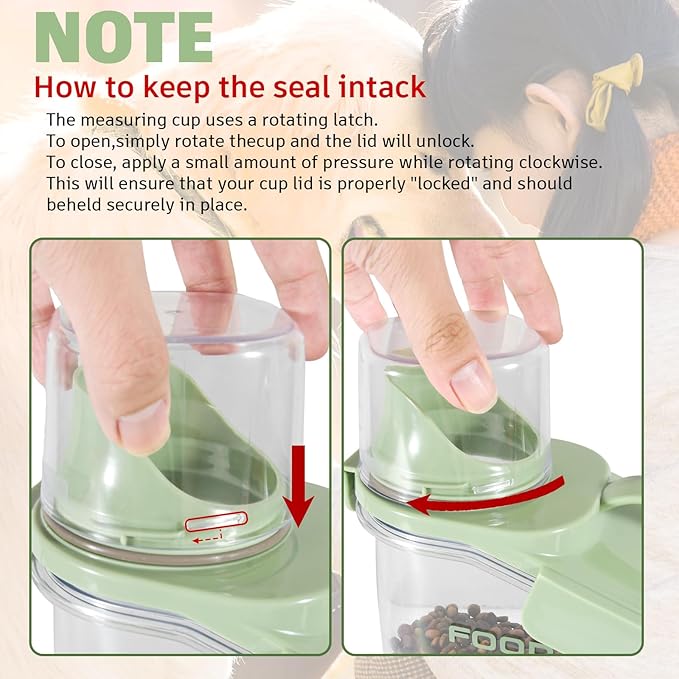 Dog Food Storage Container, Pet Food Storage Containers with Airtight Pour Spout, Cat Food Container with Measuring Cups, Portable Travel Pet Food Container for Dogs, Cats, Birds（Green）