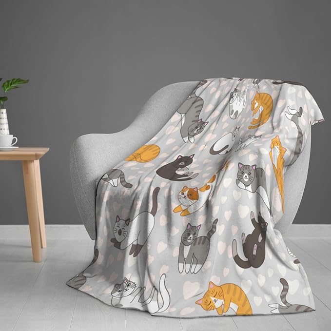 Cute Cat Kawaii Kitten Blanket, Soft Blankets Flannel Bed Throw Cozy Lightweight Plush Gifts for Kids Boys Girls Women Men Sofa Couch Bedroom Living Rooms Warm All Season, Home Decor, 60"x50"