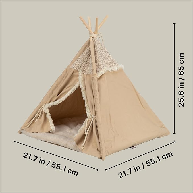 TRIXIE Boho Tipi, Cat Cave, Cat Condo, Cat Bed Tent, Cat Retreat with Reversible Cushion
