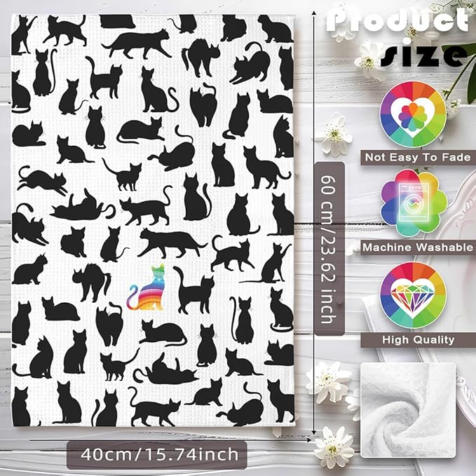 Cat Hand Towel, Black, Polyester, 23.62*15.74 Inches, 16 Pack