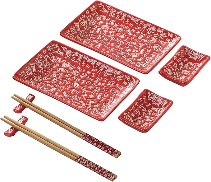 8 pcs Japanese Sushi Plate Sets Serving Platters and Trays for Entertaining Sushi Dishes Set Plates Sushi Plates Traditional Cuisine Dinnerware Sets with Chopsticks Hundred Family Names