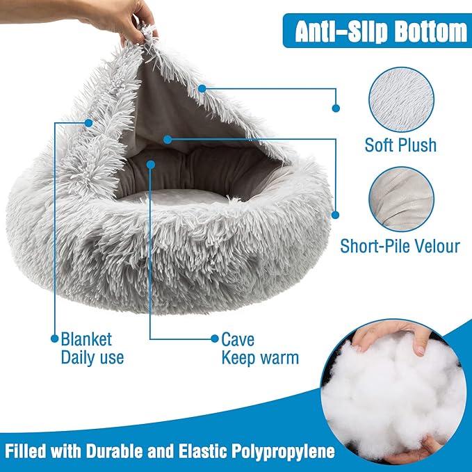 PAWCHIE Cat Bed for Indoor Cats Dogs Puppy - 20" Semi-Enclosed Cat House Soft Self-Warming Plush Bed for Pets