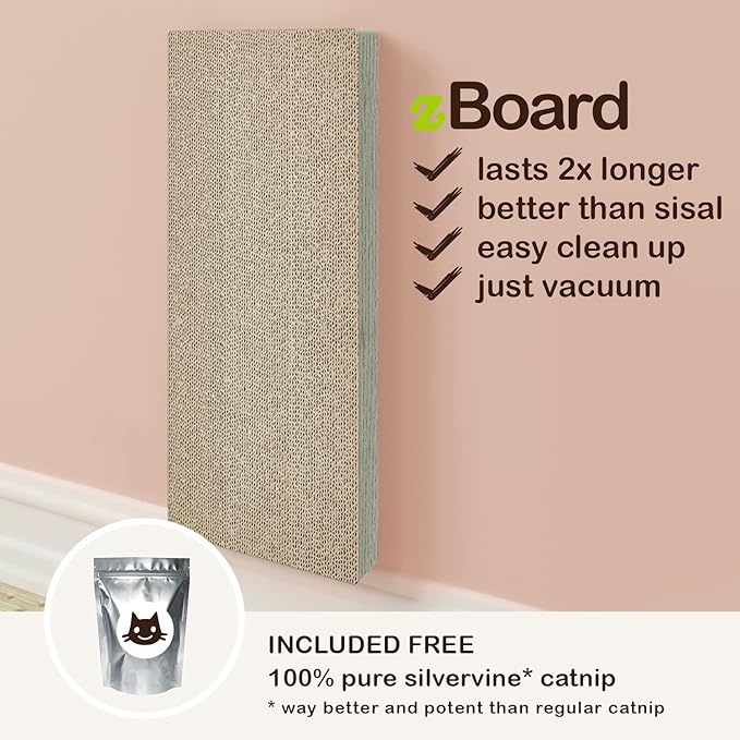 Way Basics Premium Wall Mount Scratch Pad Cat Scratcher with Silvervine Catnip - zBoard Lasts 2X Longer
