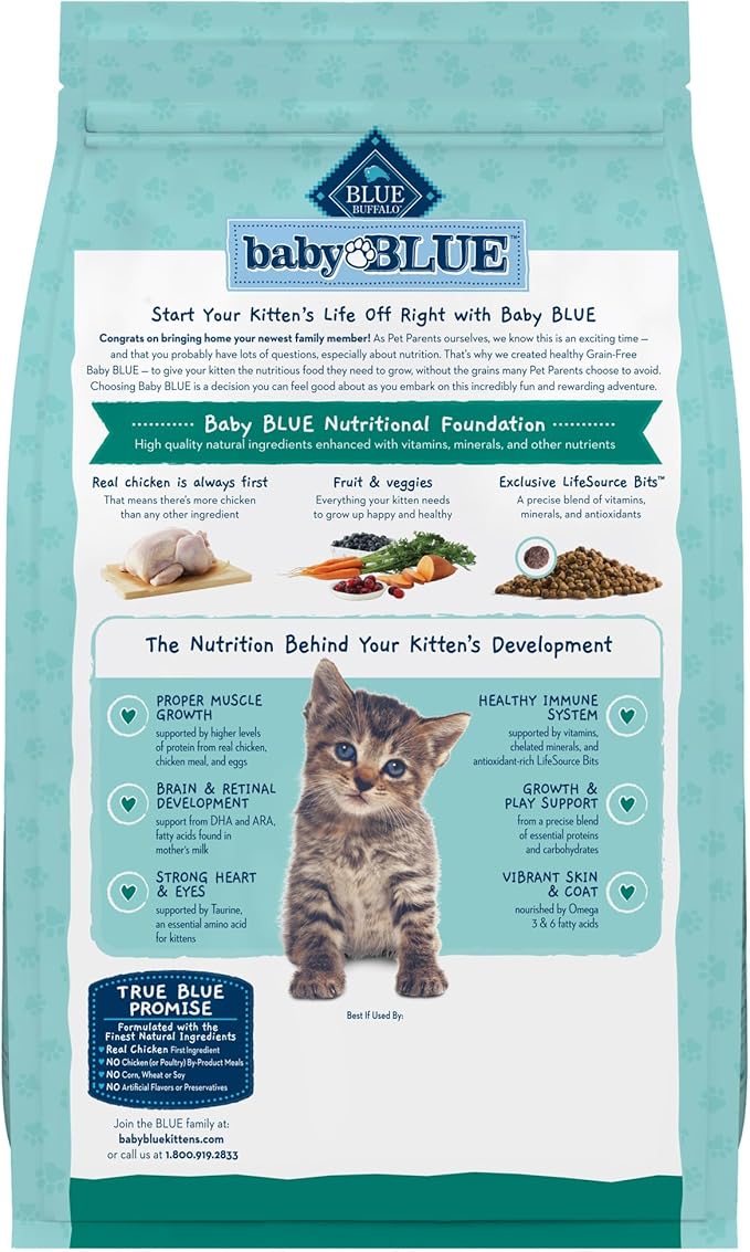 Blue Buffalo Baby BLUE Natural Grain-Free Dry Food for Kittens, Healthy Growth Formula with DHA, High-Protein Savory Chicken Recipe, 4.5-lb. Bag