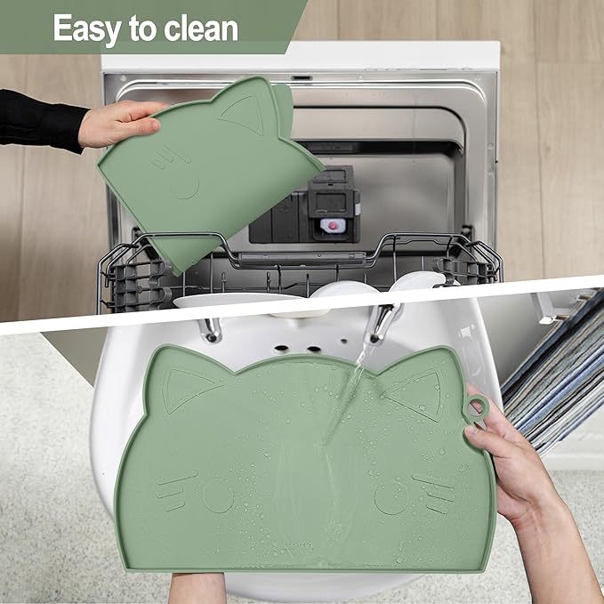 Coomazy Avocado Non-Slip Cat & Dog Feeding Mat - Thicker Silicone Mat with Raised Edge for Food & Water