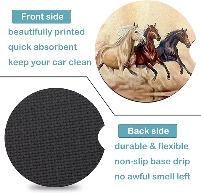 Car Coasters for Cup Holders,2 Pack Horse Car Coasters,2.75" Universal Size Anti Slip Rubber Mat,Automotive Cup Holder Decal Decor Accessories,Gifts for Horse Lovers for Women,Men,Mom