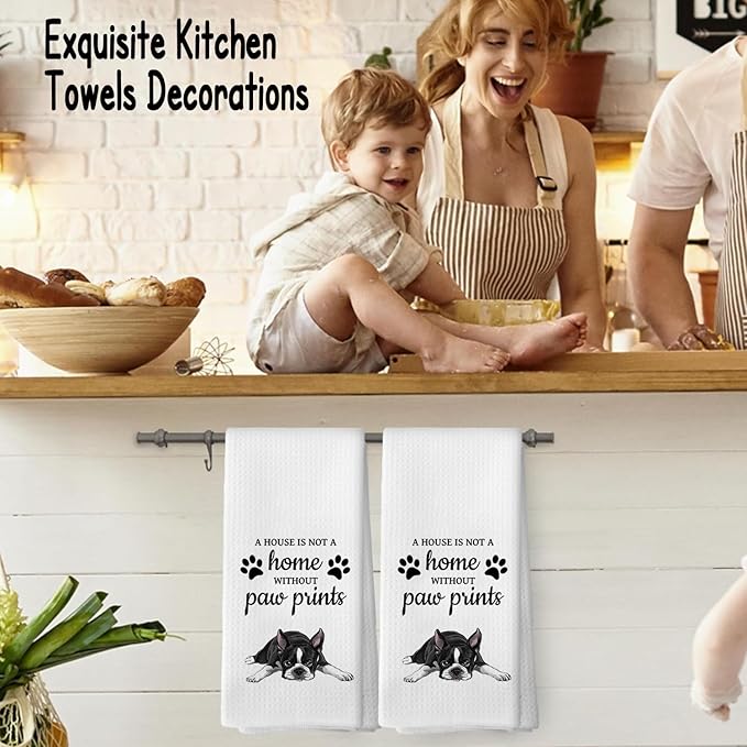 Boston Dog Gifts Kitchen Bathroom Decor Towels 16″×24″, Dog Lovers Gifts for Girls Mom Women, Boston Gifts For The Owners,A House is Not A Home Without Paw Prints Bathroom Kitchen Dish Hand Towels