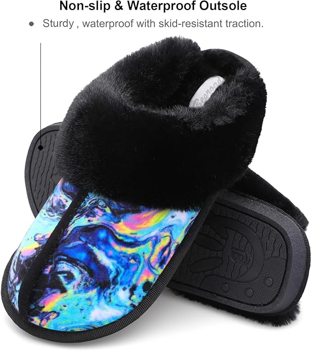 Besroad Winter Fuzzy House Slippers Sandals Plush Faux Fur Fluffy Flats Slippers Warm Slide Shoes for Women