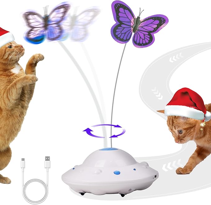 Cat Toys for Indoor Cats 3in1 Interactive Cat Toy with Fluttering Butterfly Led Light Automatic Cat Toy for Bored Indoor Kitten Adult Cats USB Rechargeable Electric Moving Cat Toy