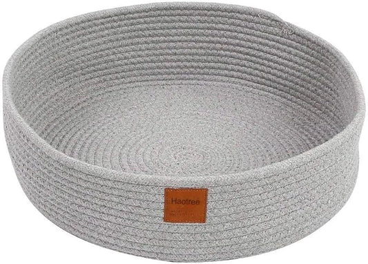 Large Cat Bed Basket Round Cotton Rope Woven - Calming Cat Rope Bed Sleep Surface 17.7 inches(45 cm),Cozy Scratching Indoor Cat bed for a Large Cat or 2 Small Cats,Fit up to 20 lbs Pets,Washable,Grey