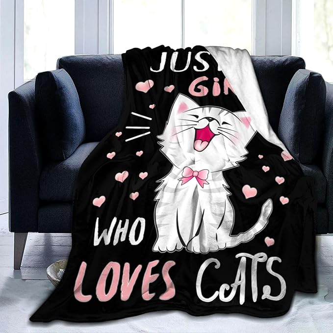 Kawaii Cat Throw Blanket - Soft Flannel, Gifts for Women & Kids, 80"x60"