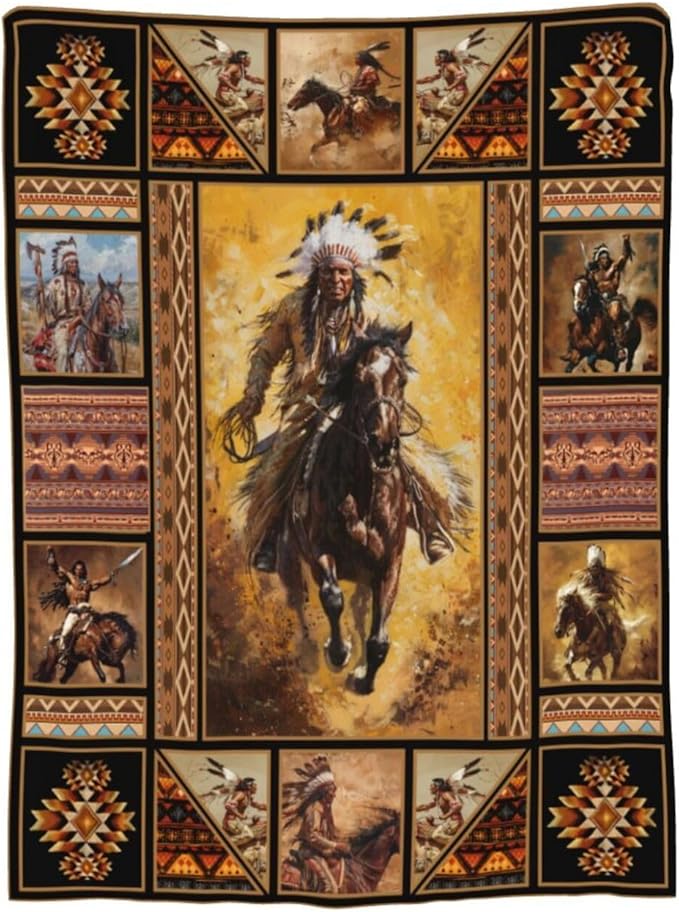 Native Americans Indian Blanket for Woman Indian Throw Blanket Indian Chief Decor Stuff Merch Cozy Fleece Fuzzy Warm Soft Lightweight Plush Bedding Native American Gifts for Girls Men Couh 50"X40"