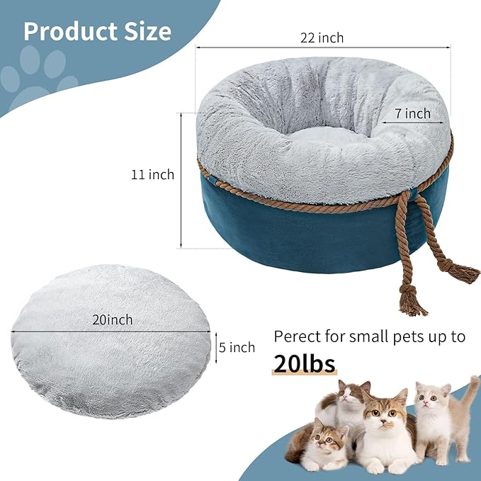 寵幸 Cat Beds for Indoor Cats, 22in Super Soft Thickened and Fluffy Pet Beds, Anti-Slip & Water-Resistant Bottom, Machine Washable Cat & Dog Bed, Navy Grey