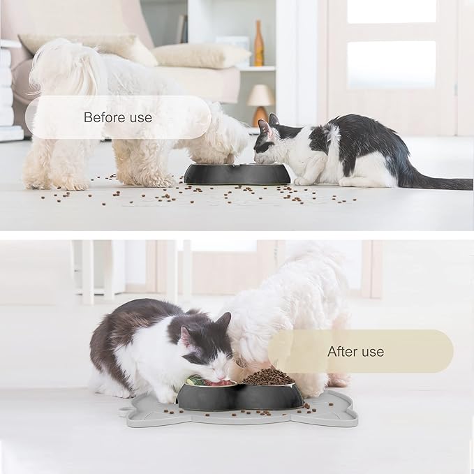 Coomazy Thicker Non-Slip Silicone Dog Mat with Raised Edge - Waterproof, Prevents Food Spills and Water Runoff (Gray, Medium)