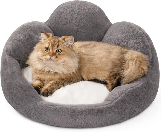 MEWOOFUN Cat Bed Kitten Bed, Washable Cat Bed for Indoor Cats Cute Cat Couch, Fluffy Flower Cat Sofa Bed, Pet Bed with Non-Slip Bottom, Small Dog Bed for Puppy and Kitten(Grey, 23")