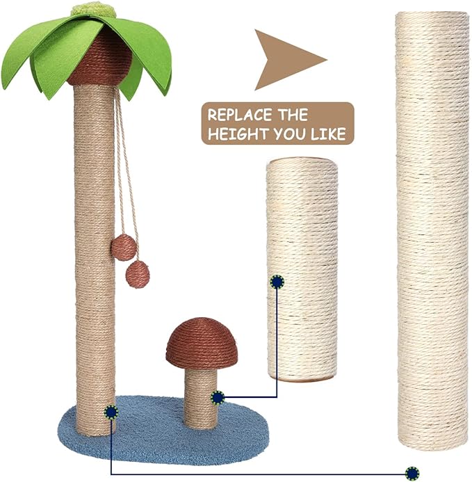 Barelove 4 Pack Cat Scratching Post Tower Replacement, 15.7“ + 7.9" Natural Sisal Rope Scratcher Posts for Indoor Kittens Tree, Hemp Rope Scratch Pole Part Cats Furniture Accessories with M8 Screws