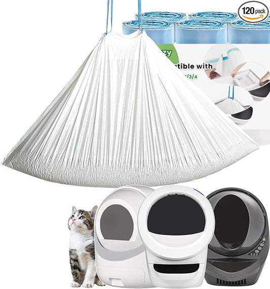 120 Count Waste Bags For Robot 4 and 3, Litter Box Liners For Automatic Cat Litter Box, Cat Litter Box Liners Waste Bags Replacement (26.3'' x 15.7'', 120 Count)