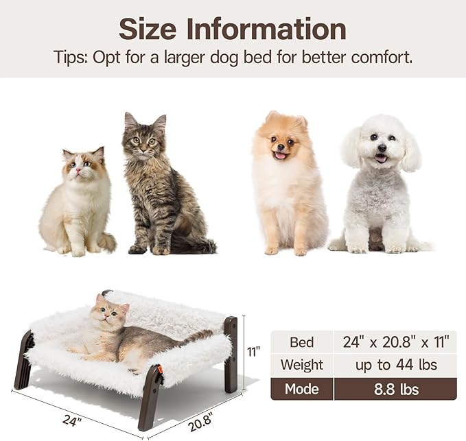 MEWOOFUN Raised Cat Bed,Cat Sofa Elevated Cat Bed Small Dog Couch Cat Beds for Indoor Cats Kitten Bed with Non-Slip Bottom Pet Bed Indoor/Outdoor Up to 44 Lbs(Plush Beige)