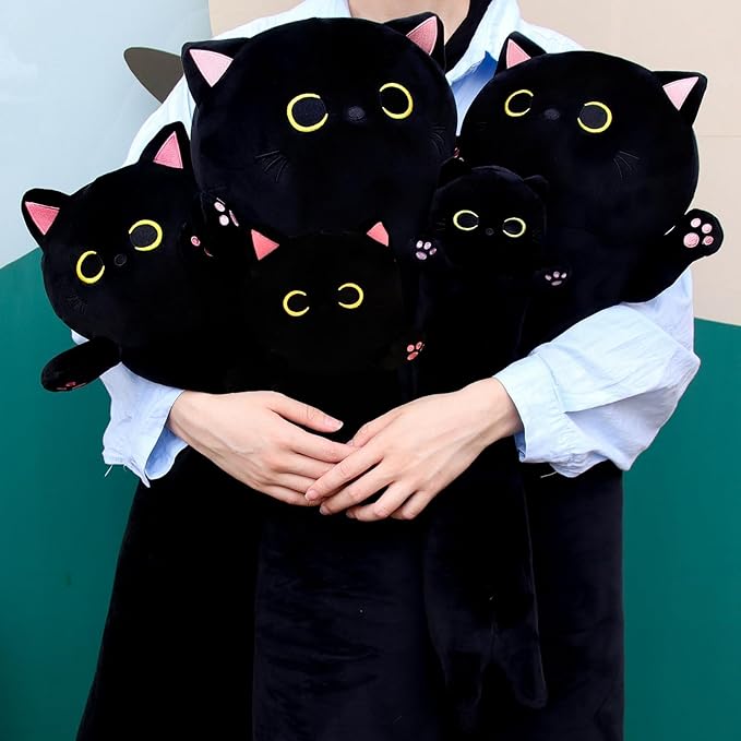 Long Cat Plush Long Cat Body Pillow, 33" Cute Black Cat Stuffed Animals Cat Plushie, Soft Cartoon Cat Plush Pillow Kawaii Stuffed Cat Toys for Kids Girls Boys,Gifts for Birthday Halloween