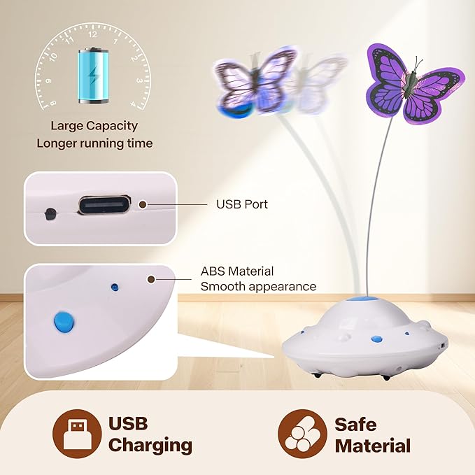 Cat Toys for Indoor Cats 3in1 Interactive Cat Toy with Fluttering Butterfly Led Light Automatic Cat Toy for Bored Indoor Kitten Adult Cats USB Rechargeable Electric Moving Cat Toy