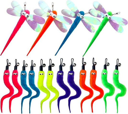 AcceLeah Cat Worm Toy Refills Cat Wand Toys Replacement Worms, Cat Worms Refill, Cat Teaser Toy Worm Refill for Cat Wand (16 Pcs Mixed Set)