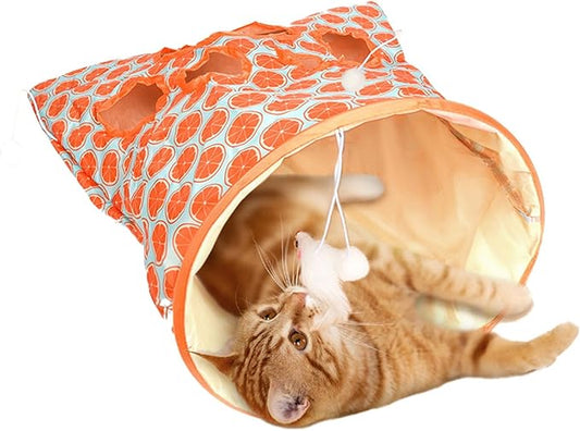 LOQJSS Cat Tunnel Bag Tunnel Bag for Cats Kitty Pet Collapsible Tunnel Crinkle Sack Bag Cat Tunnel Play Cat Drill Bag Self Hide and Seek Play for Indoor Cat Cave Toy (Color:Orange)
