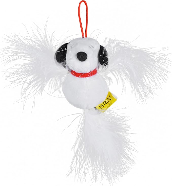 Peanuts 4” Snoopy Catnip Stuffed Plush Cat Toy with Feathers and Elastic Loop for Interactive Play Interactive Toy for Cats | Cat Exercise Toy with Feathers and Catnip (FF19707)