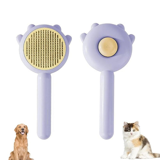 2-in-1 Magic Pet Comb & Grooming Brush Pet Hair Cleaner Brush Cat Shedding Brush Self Cleaning Slicker for Long & Short Hair Cats and Dogs(Purple)