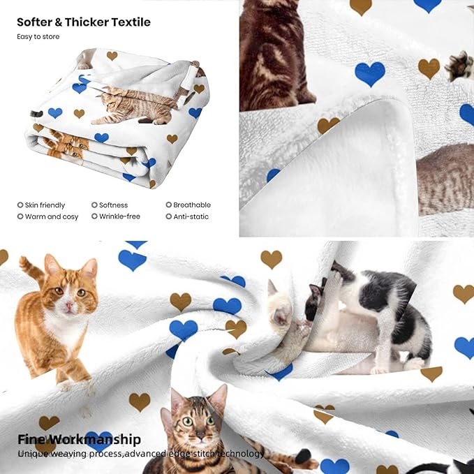 Cute Cat Blanket Soft Cozy Flannel Cat Throw Blankets Kids Adults for Bedding Bedroom Living Rooms Sofa Full Season Gifts 50"x40"
