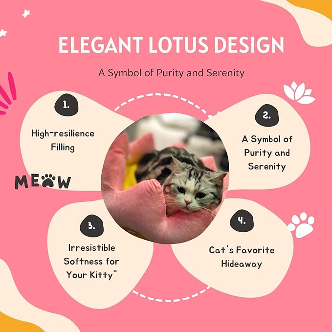 Lotus Flower Shaped 22.5“ Cat Bed and Dog Bed - Ultra-Soft, Plush, and Irresistibly Comfy - Ideal for Small to Medium-Sized Cats and Dogs - Symbolic Elegance