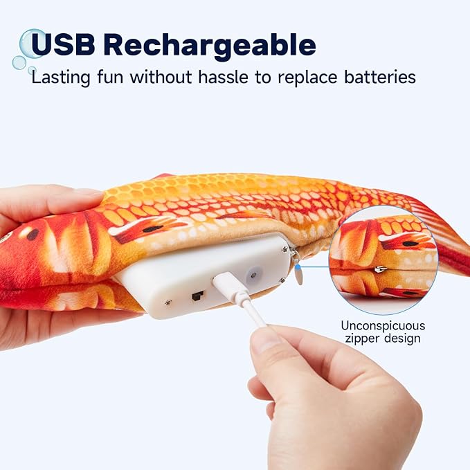 Potaroma Floppy Fish Cat Toy, Interactive Flopping Moving Fish Toy, Catnip & Silvervine Enrichment, Kitten Kicker Exercise Toys for Indoor or Outdoor, Red Koi for All Breeds